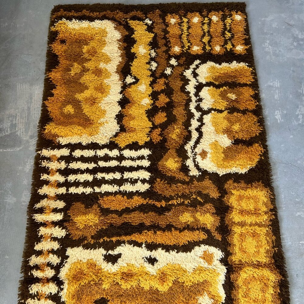 1970's DANIA TAEPPER Space Age UNUSED Mid Century Modern Danish Wool Rya Rug